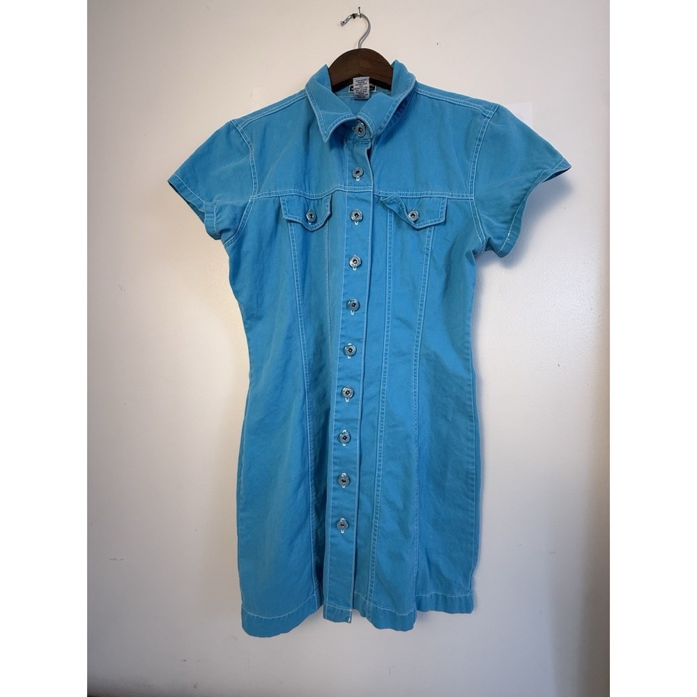 Y2K Xhilaration Turquoise Denim Mini Dress XL Western Mall Goth Bodycon‎